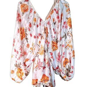 Blouse Sheer Gold Metallic Thread Orange Berry Oversized Size Large